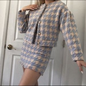 classic baby blue tweed set